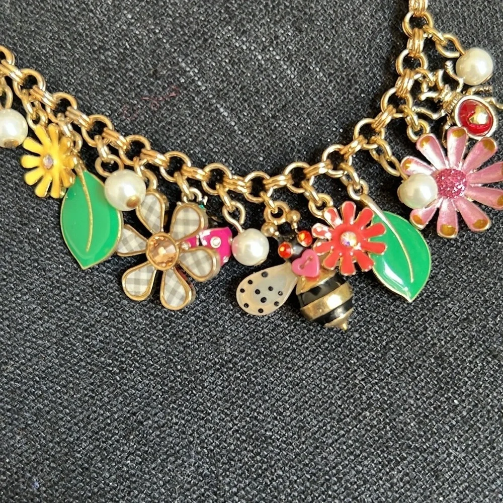 Betsey Johnson Women’s Garden Party Rhinestone Charm Necklace Flower Ladybug - Picture 13 of 15
